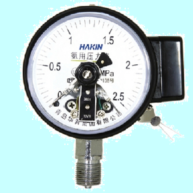 YAX-100ZT氨用电接点压力表 氨气防腐型轴向带边  青岛华青仪表