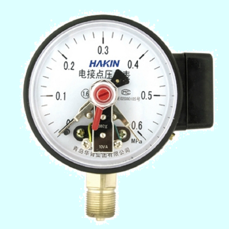 YX100C 100Mpa磁助电接点压力表 电镀表壳外螺纹青岛华青仪表特价